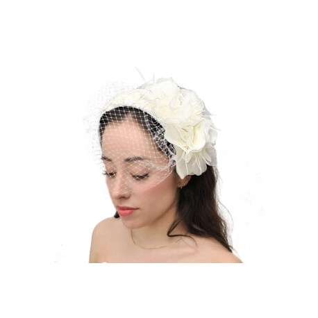Tocado de Novia Diadema Flores y Plumas