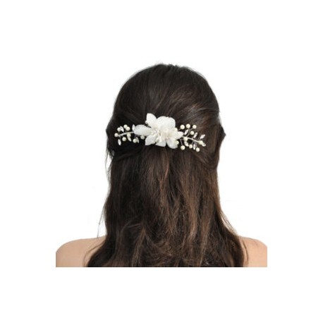 Tocado de Novia Peineta Flores, Cristales y Perlas